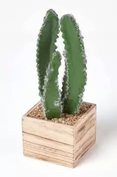 Image of Artificial Cactus Plant In Wooden Pot, 33cm Tall