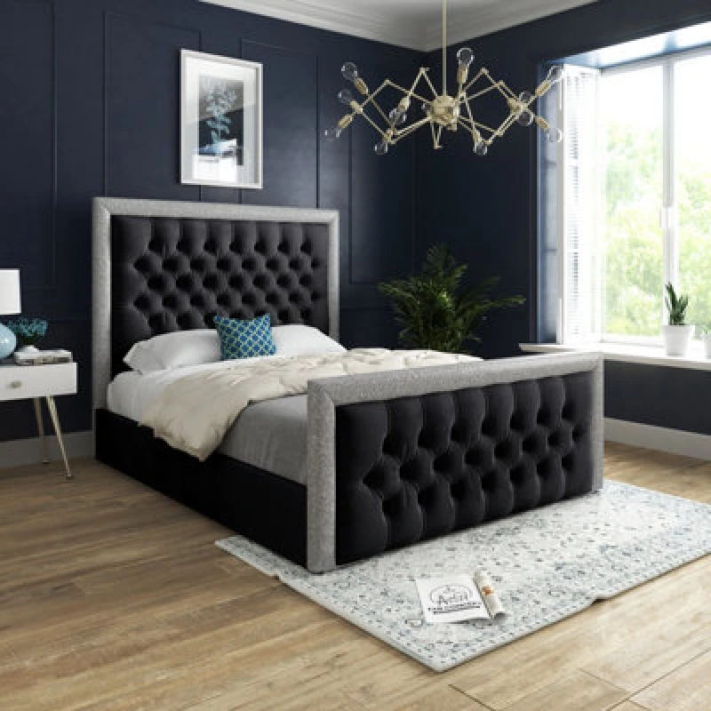 Image of Ds Living Cheltenham Glitter And Black Velvet Upholstered Bed Frame 4ft6