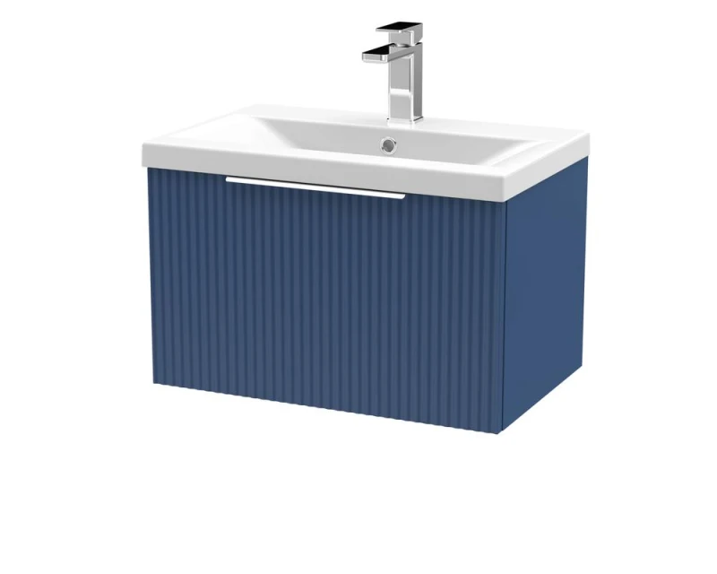 Image of Balterley Fluted Wall Hung 1 Drawer Vanity Basin Unit & Basin 600mm - Satin Blue Blue Unisex