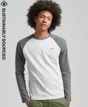 Image of Superdry Mens Organic Cotton Essential Long Sleeved Baseball Top Grey / Glacier Grey Marl/Rich Charcoal Marl - Size: L