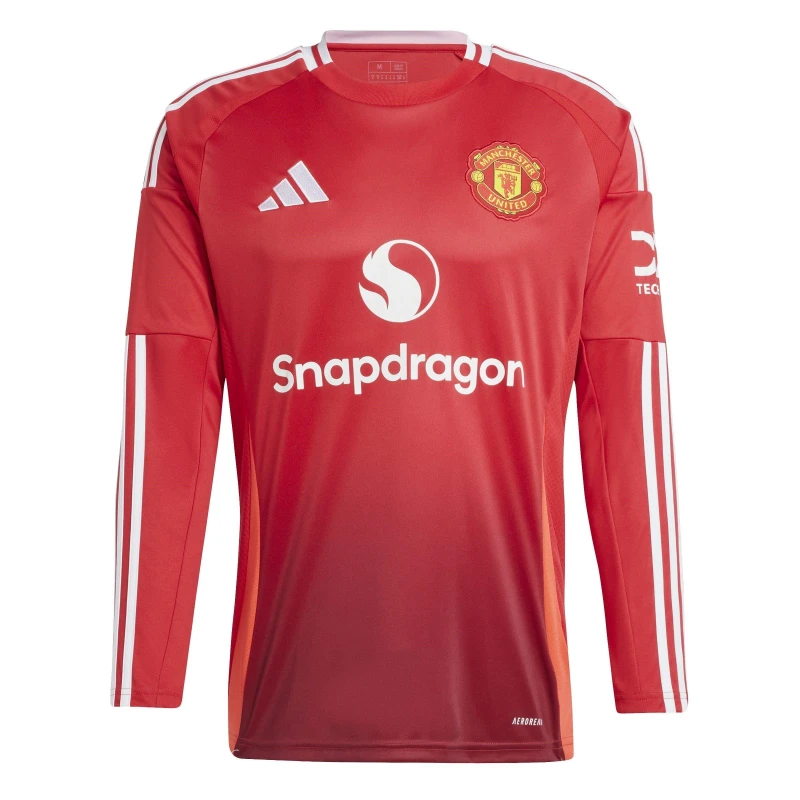 Image of adidas Manchester United Home Long Sleeve Shirt 2024 2025 Adults - Red Red M