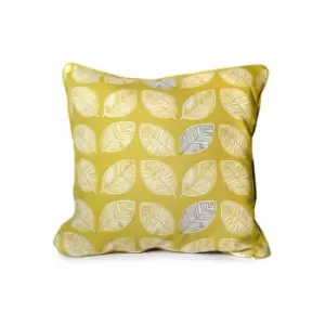 Image of Fusion Delft Leaf Print Piped Filled Cushion, Ochre, 43 x 43 Cm