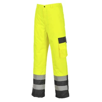 Image of Oxford Weave 300D Class 2 Lined Contrast Hi Vis Breathable Trousers Yellow / Navy M