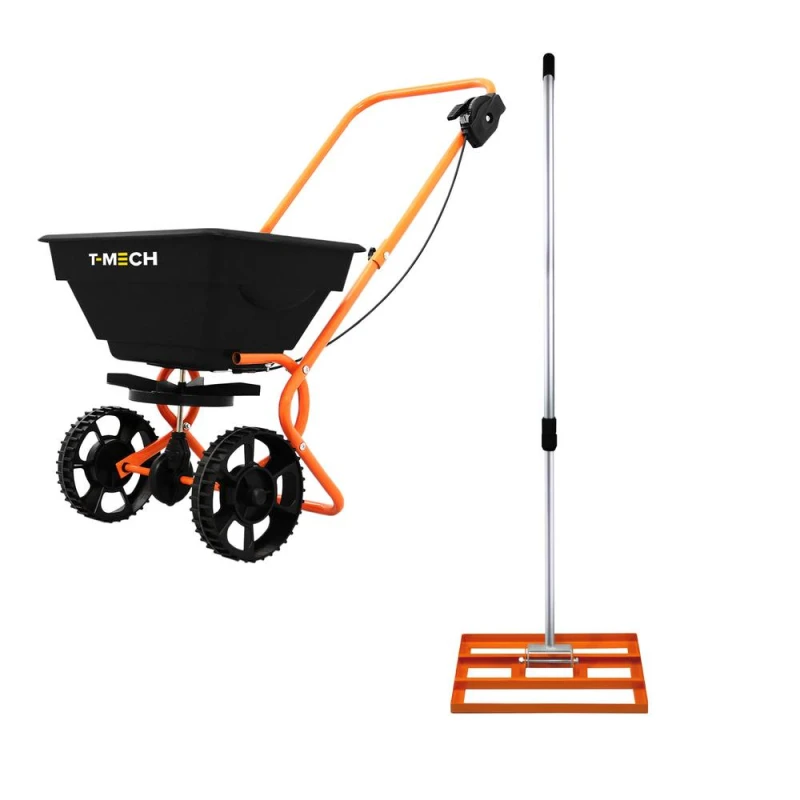 Image of T-mech Rotary Spreader Gritter Fertiliser & Lawn Leveller 50cm Levelling Rake Orange Orange