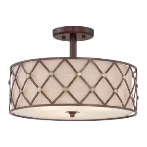 Image of 3 Bulb Semi Flush Light Criss Cross Lattice Tan Shade Copper Canyon LED E27 100W