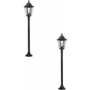 Image of 2 PACK IP44 Outdoor Bollard Light Black & Silver Lantern 1200mm Post 60W E27
