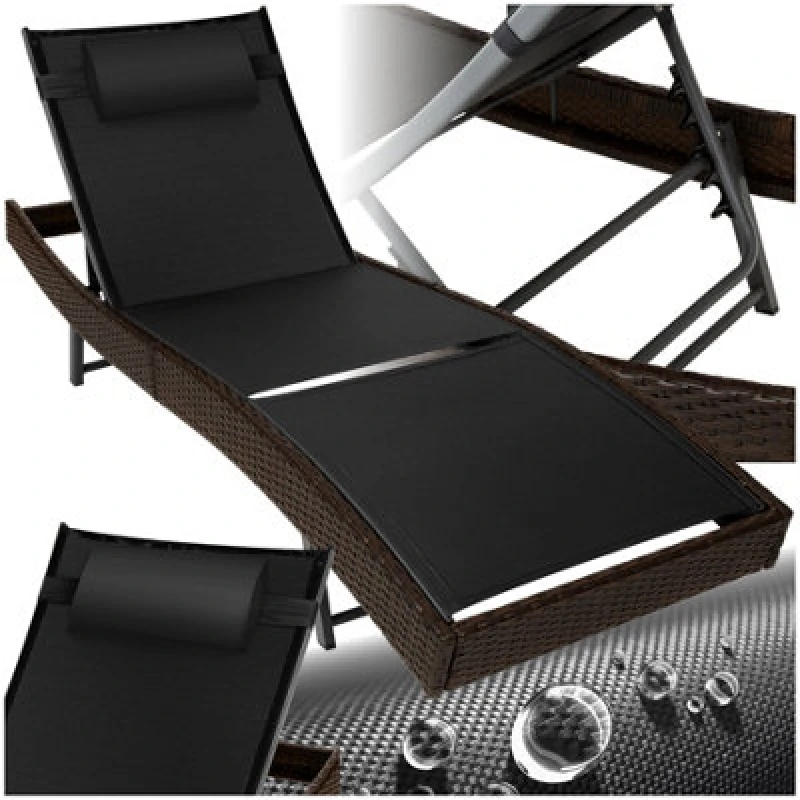 Image of Tectake Sun Lounger Weatherproof And Uv-Resistant 6 Step Adjustable Backrest Poly Rattan - Mixed Brown
