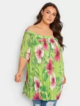 Image of Yours Double Layer Pleated Mesh Top, Green, Size 18, Women