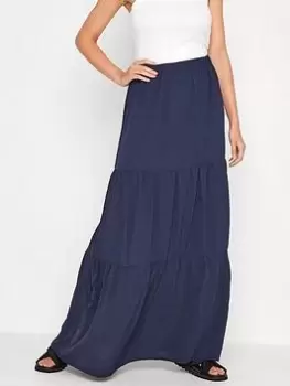 Image of Long Tall Sally Long Tall Sally Crepe Tiered Maxi Skirt - Navy, Size 14, Women
