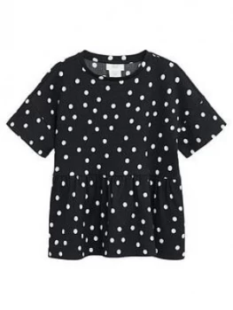 Image of Mango Girls Polka Dot Frill Top - Black