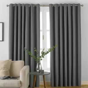 Image of Furn. Moon Herringbone Blackout Ringtop Eyelet Curtains (pair) Polyester Grey (168X137Cm)