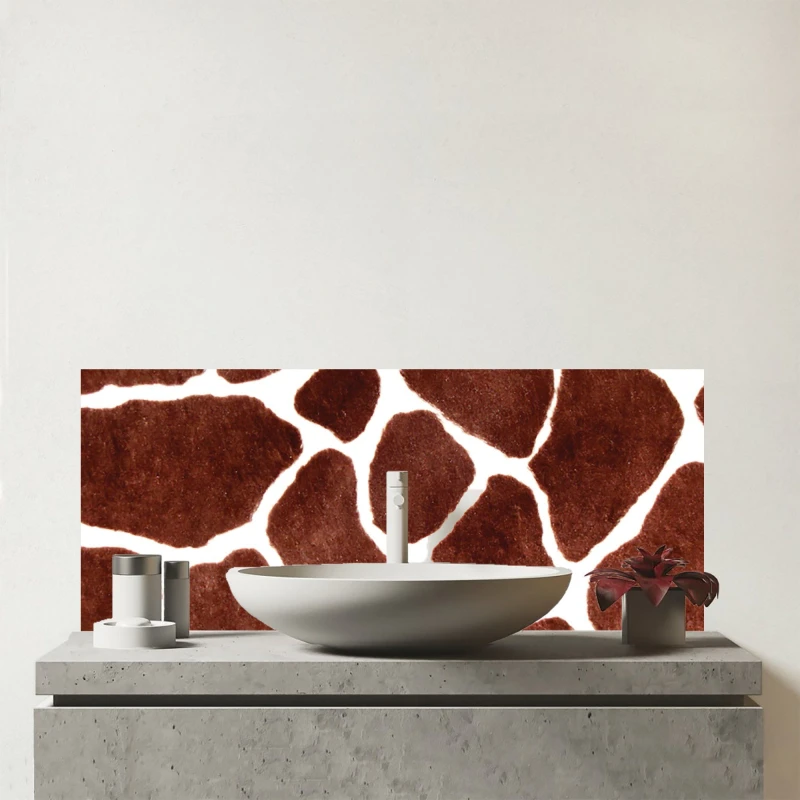 Image of Warren Reed - Designer Giraffe Spots Print Glass Bathroom Splashback in Brown Brown Unisex