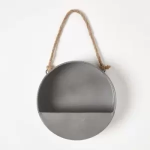 Image of Small Round Metal Hanging Wall Planter, 20cm - Grey - Homescapes