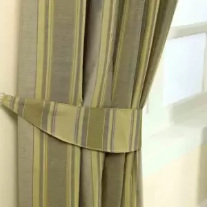 Image of HOMESCAPES Gold Modern Stripe Jacquard Curtain Tie Back Pair - Green and Gold