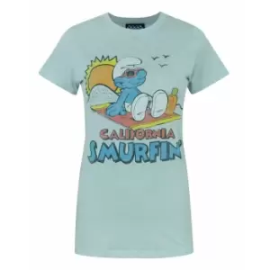 Image of Junk Food Womens/Ladies California SmurfinA' The Smurfs T-Shirt (L) (Pale Blue)
