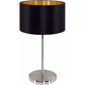 Image of Table Lamp Colour Satin Nickel Steel Shade Black Gold Fabric Bulb E27 1x60W