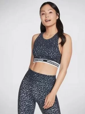 Image of Skechers Midnight Leopard Sports Bra, Black/Navy, Size S, Women