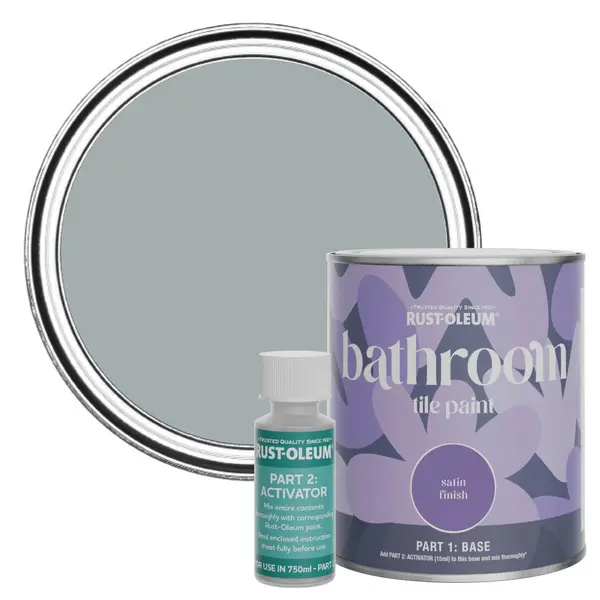 Image of Rust-Oleum Bathroom Tile Paint, Satin Finish - Mineral Grey 750ml -