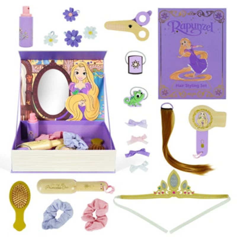 Image of Disney Princess Rapunzel Wooden Hair Styling Set 22 Piece, Pretend Play With Book Box