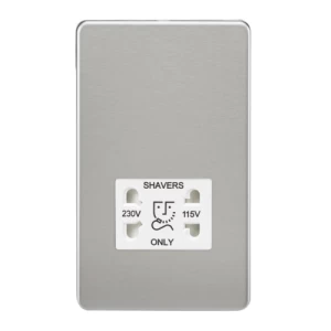 Image of KnightsBridge Screwless Brushed Chrome Shaver Socket Dual Voltage 115/230V - White Insert