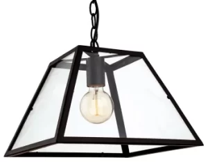 Image of Kew 1 Light Ceiling Pendant Black, Clear Glass, E27