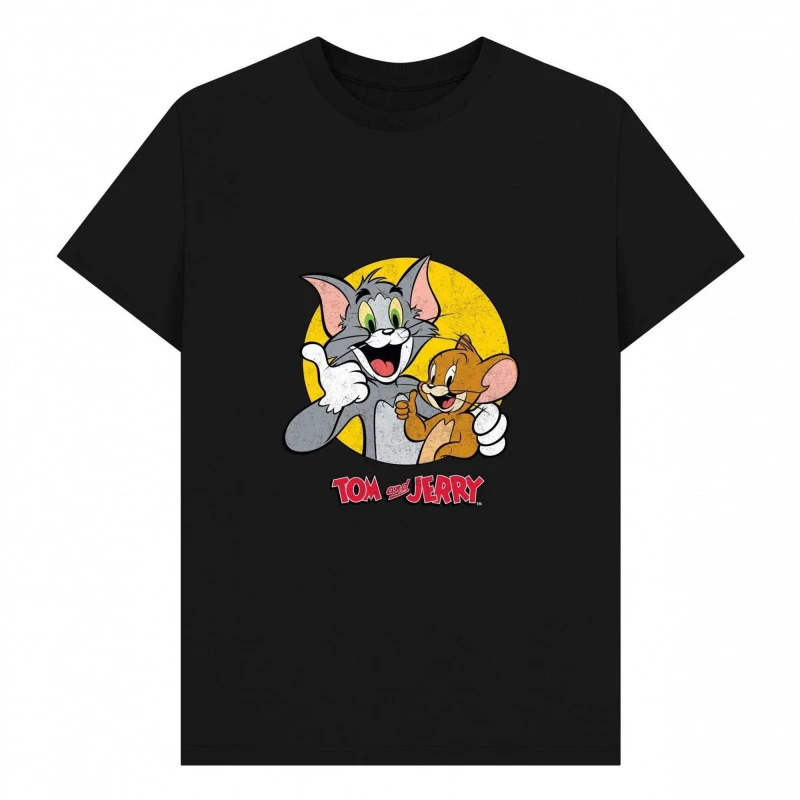 Image of Tom & Jerry Mens Thumbs Up T-Shirt in Black Size: Small Black Male S