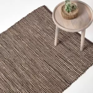Image of Madras Leather Hemp Rug Brown, 150 x 240cm - Brown - Homescapes