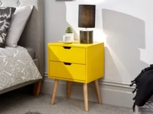 Image of GFW Nyborg 2 Drawer Yellow Bedside Cabinet Flat Packed