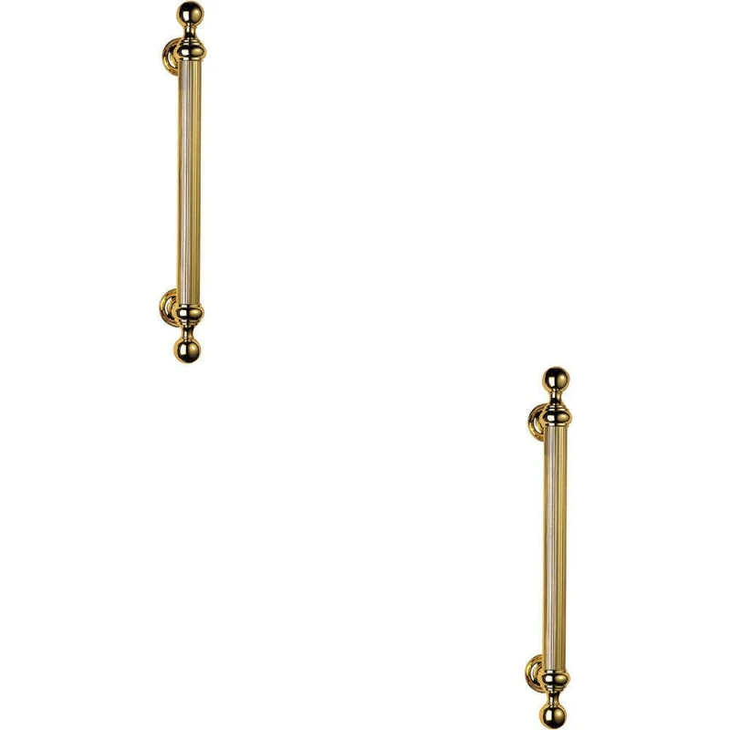 Image of Loops 2x Ornate Pull Handle with Reeded Grip 353mm Fixing Centres Polished Brass Metallics unisex