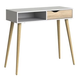Image of Ebru Matt white oak effect Painted 1 Drawer Desk (H)898mm (W)1030mm (D)435mm
