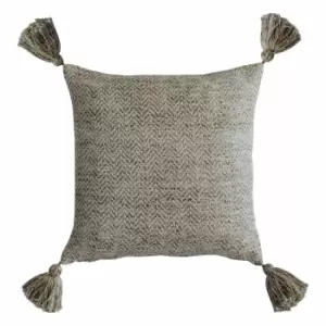 Image of Crossland Grove Herringbone Pet Tassel Cushion Natural 450x450mm