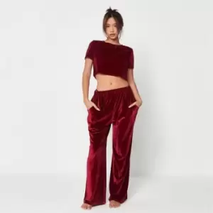 Image of Missguided Velour Crop Top And Bottoms Pyjama Set - Red