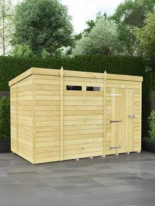 Image of Flat Pack Sheds DIY Sheds 10 x 6 Security Pent Shed, Brown 10X6PFFSEC