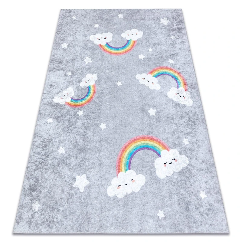 Image of RugsX Junior 52063.801 Washing Carpet Rainbow, Clouds For Children Anti Slip - Grey 140X190 Cm