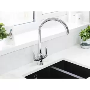 Image of Rangemaster Cruciform Kitchen Sink Tap Chrome Swivel Spout Mixer Hot Dual Lever - Silver