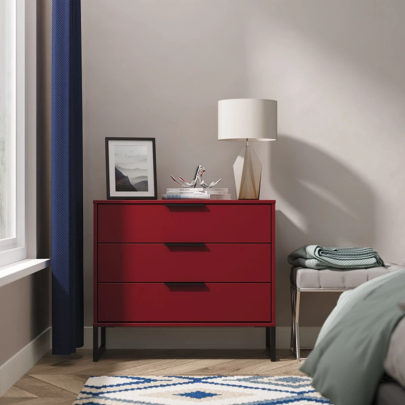 Image of Ready Assembled 2 U Fuji 3 Drawer Chest (Ready Assembled) in Dark Red Dark Red Unisex