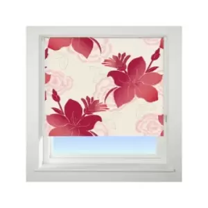Image of Universal - Lily Patterned Thermal Blackout Roller Blind, Red, W120cm
