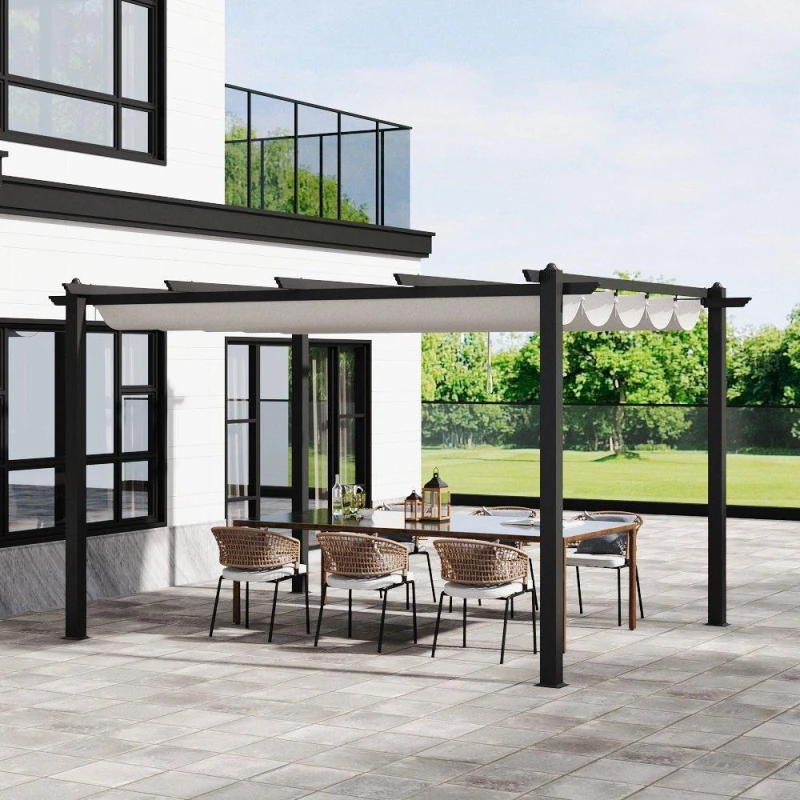 Image of Breeins 13x10ft Aluminium Pergola with Retractable Roof Black And White unisex One size