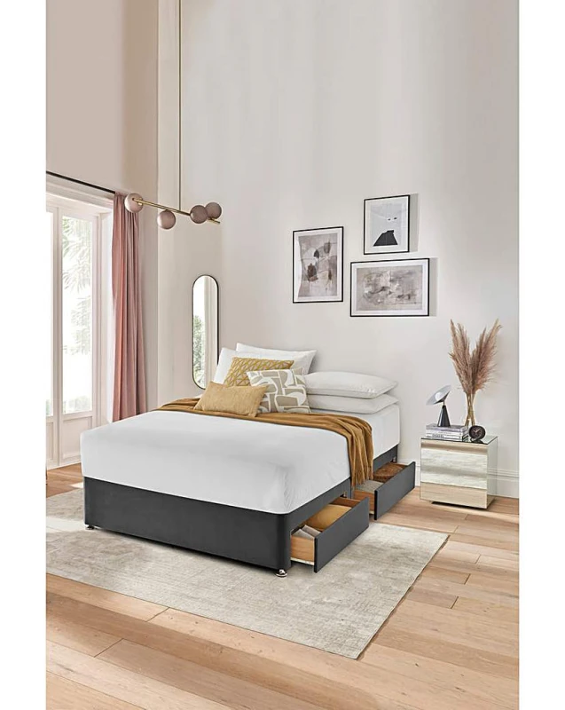 Image of Silentnight Silentnight Velvet 4 Drawer Divan Base Charcoal - Silentnight - Size: KINGSIZE Charcoal KINGSIZE DI41005