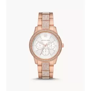 Image of Michael Kors Womens Tibby Multifunction Rose Gold-Tone Stainless Steel Watch - Rose Gold