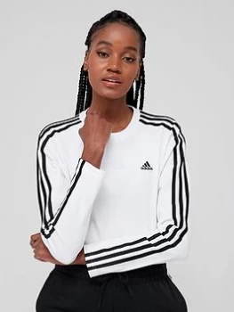 Image of adidas 3 Stripes Long Sleeve Tee - White, Size L, Women