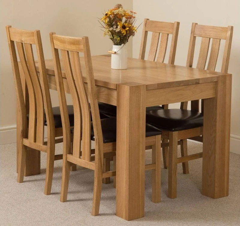 Image of Thats Furniture Kuba 125 x 80cm Chunky Oak Small Dining Table & 4 Princeton Chairs in Brown Brown Unisex 125 x 80 cm