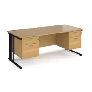 Image of Office Desk Rectangular Desk 1800mm With Double Pedestal Oak Top With Black Frame 800mm Depth Maestro 25 MCM18P22KO