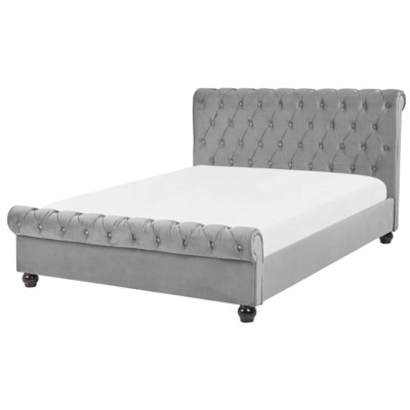 Image of Beliani Bed Velvet Avallon 140 X 200 Cm (Eu Double) Grey