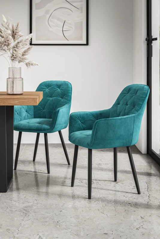 Image of More4Homes Set Of 2 Anika Modern Velvet Dining Chair Padded Seat Metal Legs Kitchen (Blue)