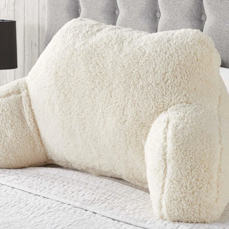 Image of OHS OHS Teddy Fleece Bed Reading Cushion Pillow with Arms Lumbar Support in Cream Cream One Size Unisex 5018626043085