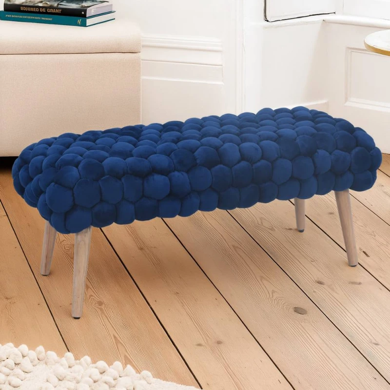 Image of Artemis Home Cushla Bubbly Velvet Large Footstool in Dark Blue Dark Blue Unisex