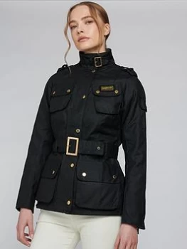 Image of Barbour International Belted Wax Jacket - Black, Size 12, Women