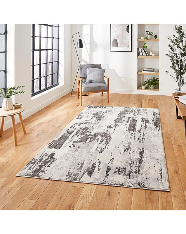 Image of Think Rugs Apollo Grey/Ivory Rectangle 080 x 150cm Polypropylene Modern Abstract GR579, Grey APOGR579GYI0815