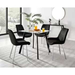 Image of Furniture Box Seattle Glass and Black Leg Square Dining Table & 4 Black Pesaro Silver Chairs